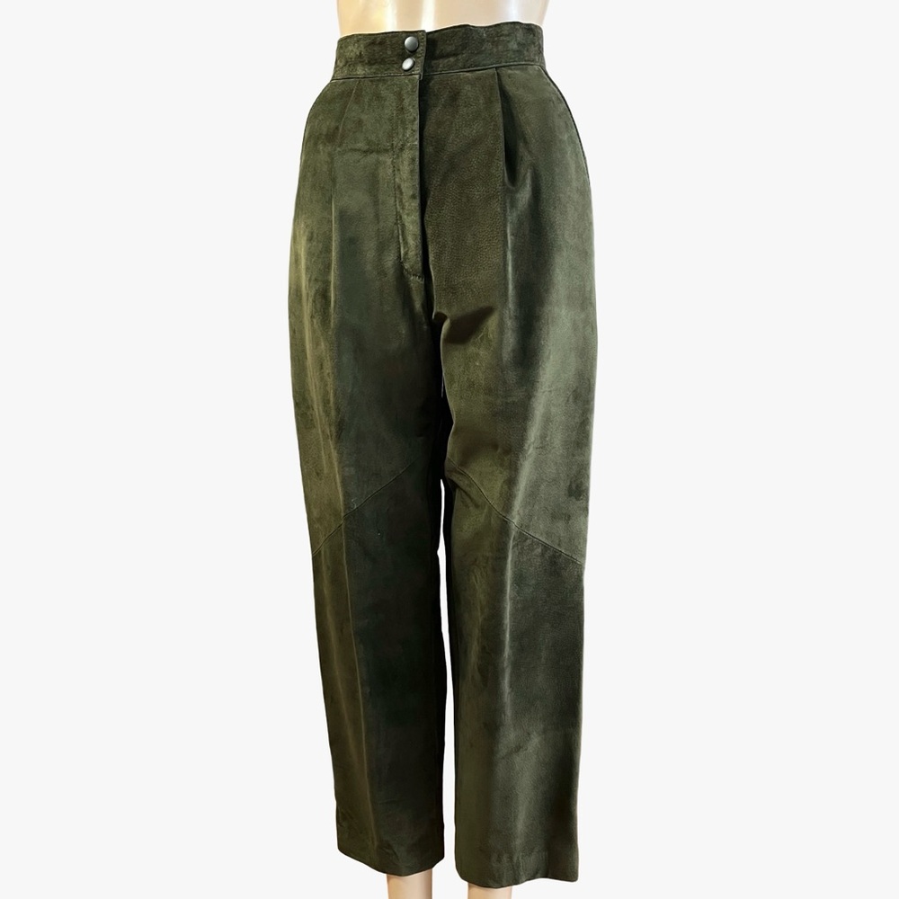 Vintage Danier Olive Suede High-Waist Trousers | Made in Canada | Size 4 - Picture 2 of 11